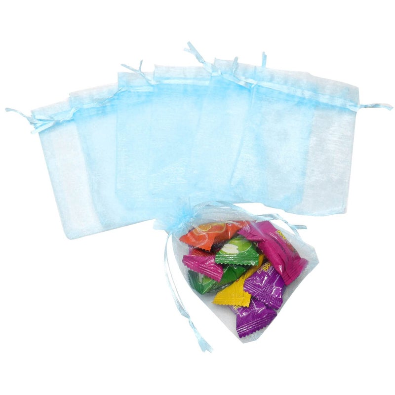 Bezall 100Pcs 3.5x4.5 inch Organza Bags, Sky Blue Baby Shower Favor Bags with Drawstring, Premium Mesh Jewelry Gift Pouches Wedding Party Festival Candy Bags - Image 5